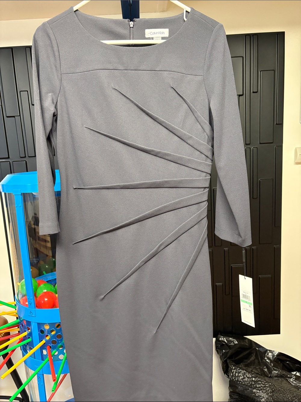 Calvin Klein Gray Long Sleeve Midi Dress Size 8 NWT